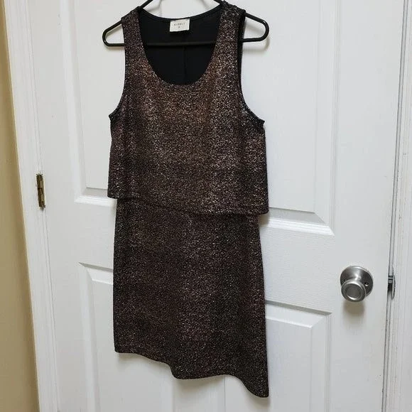 Everly M Black with Metallic Sparkle Layered Look Sleeveless Dress - Picture 7 of 11